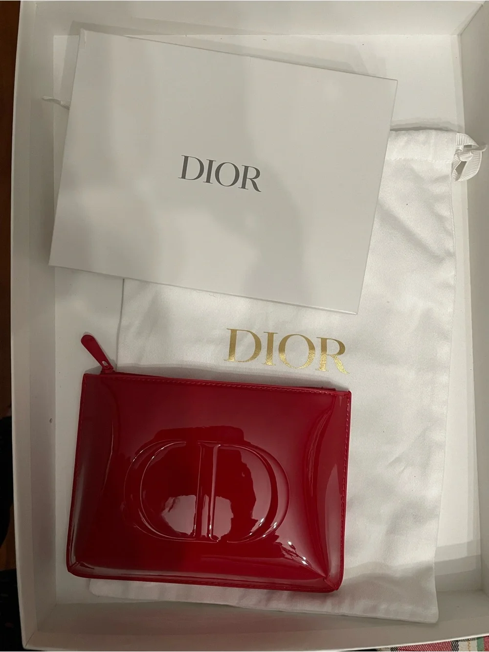 Dior Red Patent Cosmetic Pouch bundle with Dior dust bag